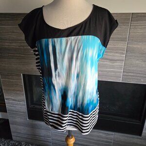 Calvin Klein Abstract Stripe Cap Sleeve Top – Size XL – Good Condition